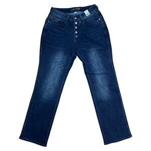 Judy Blue High Waist Exposed Button Fly Straight Jeans NWT In Dark Wash Sz 7/28